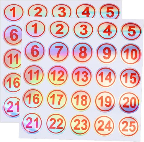 Mini Skater Laser Consecutive Number Stickers 1 to 25 Waterproof Round Number Labels Inventory Stickers 0.78 Inch Self Adhesive Number Decals for Classroom Office Indoor Storage Boxes (Black) in Saudi Arabia