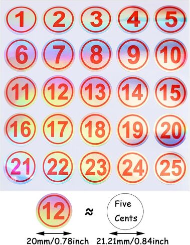Mini Skater Laser Consecutive Number Stickers 1 to 25 Waterproof Round Number Labels Inventory Stickers 0.78 Inch Self Adhesive Number Decals for Classroom Office Indoor Storage Boxes (Black) in Saudi Arabia