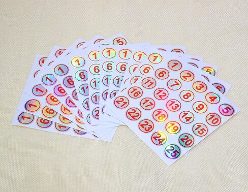 Mini Skater Laser Consecutive Number Stickers 1 to 25 Waterproof Round Number Labels Inventory Stickers 0.78 Inch Self Adhesive Number Decals for Classroom Office Indoor Storage Boxes (Black) in Saudi Arabia