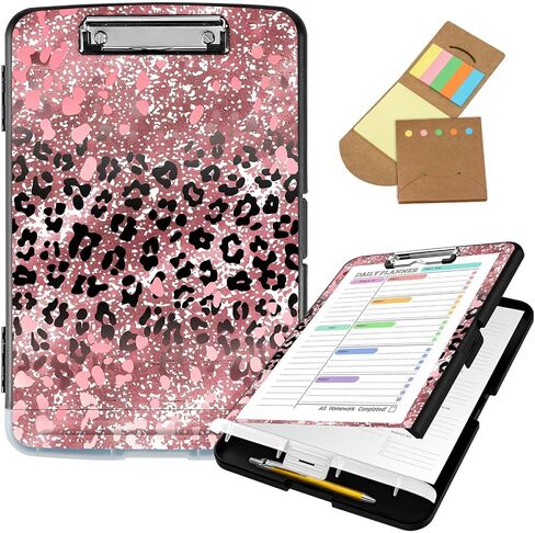 Clipboard with Storage, 8.5x11" High Capacity Nursing Clipboards with Pen Holder and Low Profile Clip, A4 Plastic Storage Clipboard for Nurses, Teachers, Lawers, Pink Glitter Cheetah in Saudi Arabia