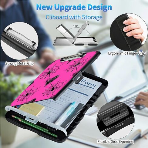 Clipboard with Storage, 8.5x11" High Capacity Nursing Clipboards with Pen Holder and Low Profile Clip, A4 Plastic Storage Clipboard for Nurses, Teachers, Lawers, Pink Glitter Cheetah in Saudi Arabia