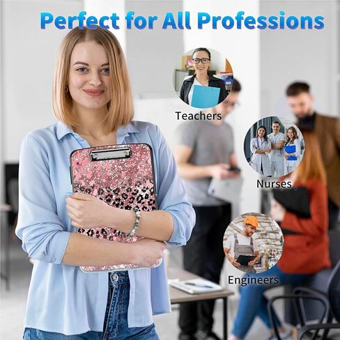 Clipboard with Storage, 8.5x11" High Capacity Nursing Clipboards with Pen Holder and Low Profile Clip, A4 Plastic Storage Clipboard for Nurses, Teachers, Lawers, Pink Glitter Cheetah in Saudi Arabia
