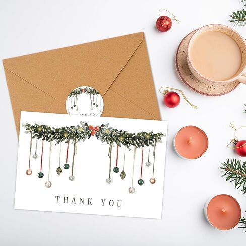 Whaline 36 Packs Christmas Thank You Cards Watercolor Xmas Pine Tree Greeting Cards Winter Forest Blank Note Cards with Envelopes and Stickers for Wedding Birthday Holiday, 4 x 6 Inch in Saudi Arabia
