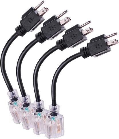 [ETL Listed] Miady Short Power Extension Cord Outlet Saver, 16AWG/13A, 3 Prong (4 Pack, Black, 8 Inch) in Kuwait