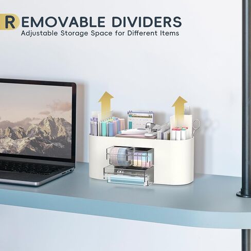 DRQ Desk Organizer with Pencil Pen Holder, 10-Compartment Pen Organizer with 3 Drawers, Plastic Desk Organizers and Accessories for Desktop Organization and Storage, Office Supplies (White) in Saudi Arabia