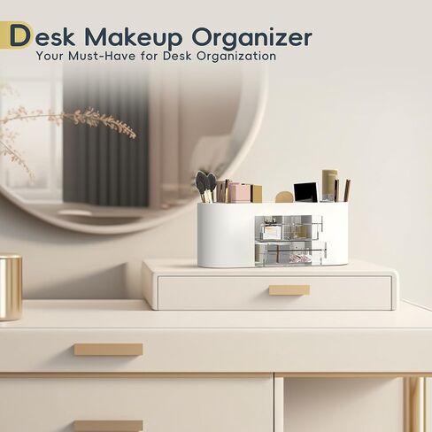 DRQ Desk Organizer with Pencil Pen Holder, 10-Compartment Pen Organizer with 3 Drawers, Plastic Desk Organizers and Accessories for Desktop Organization and Storage, Office Supplies (White) in Saudi Arabia