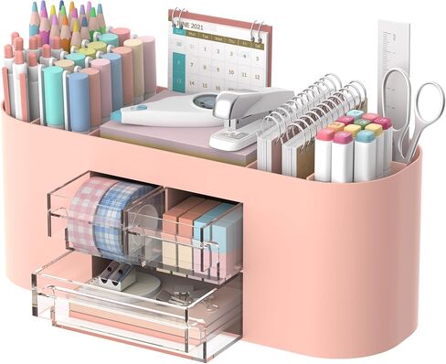 DRQ Desk Organizer with Pencil Pen Holder, 10-Compartment Pen Organizer with 3 Drawers, Plastic Desk Organizers and Accessories for Desktop Organization and Storage, Office Supplies (White) in Saudi Arabia