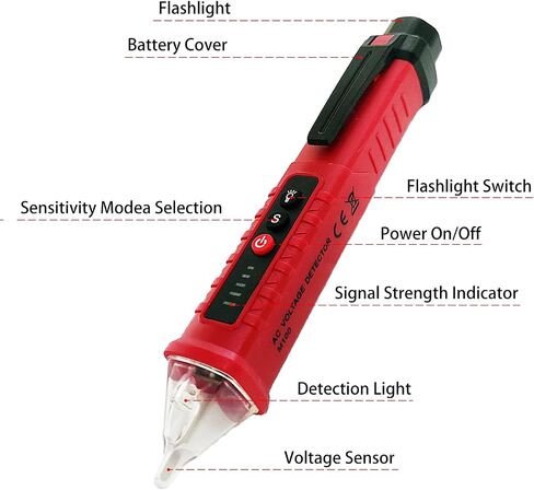 Voltage Tester, Non-Contact Voltage Detector, Electrical Tester, 3 Ranges AC 12V/48V/70V-1000V, Live/Null Wire Tester with Buzzer Alarm and Flashlight, Wire Breakpoint Finder - Orange in Saudi Arabia