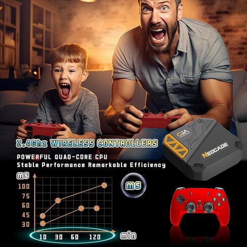 NEOCADE Retro Gaming Console, Built in 30 Classic Officially Licensed Games, Upgraded Plug & Play - TV Video Gaming Console, GlobalMatch Online Game Platform with Dual 2.4G Wireless Controllers in Kuwait