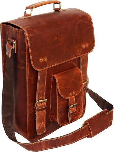jaald Genuine Leather Messenger Bag Vintage Laptop Crossbody Bag Satchel Man Purse Shoulder Bag for man woman office bag in Kuwait
