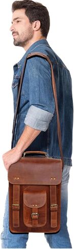 jaald Genuine Leather Messenger Bag Vintage Laptop Crossbody Bag Satchel Man Purse Shoulder Bag for man woman office bag in Kuwait