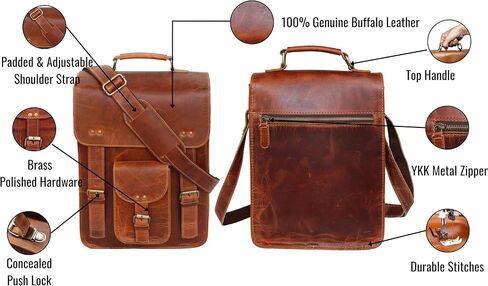jaald Genuine Leather Messenger Bag Vintage Laptop Crossbody Bag Satchel Man Purse Shoulder Bag for man woman office bag in Kuwait