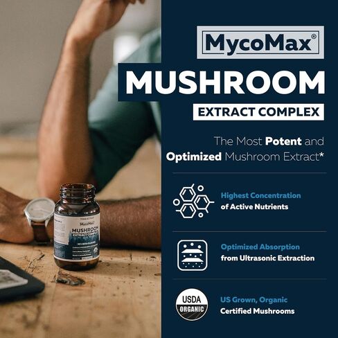 مكمل MycoMax Lions Mane - 70% بيتا جلوكان، مستخلص عرف الأسد العضوي ذو الفعالية القصوى، مستخلص بالموجات فوق الصوتية - 500 مجم - يدعم الوضوح العقلي والتركيز والذاكرة - 60 كبسولة in Kuwait