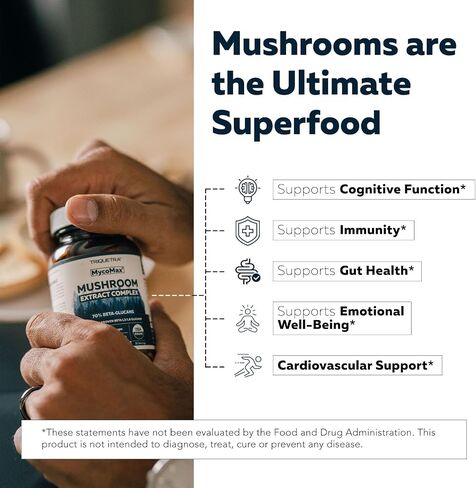 مكمل MycoMax Lions Mane - 70% بيتا جلوكان، مستخلص عرف الأسد العضوي ذو الفعالية القصوى، مستخلص بالموجات فوق الصوتية - 500 مجم - يدعم الوضوح العقلي والتركيز والذاكرة - 60 كبسولة in Kuwait