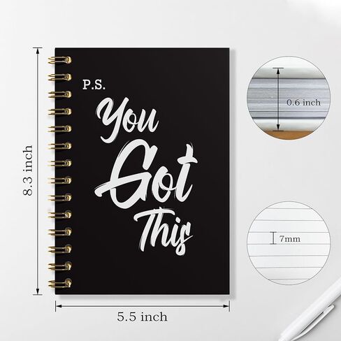 You Got This Spiral Notebook, Inspirational Notebooks for Women Men, Motivational Journal, Black Hardcover Spiral Notebooks for Work Note Taking, Employee Gifts Notrbooks, 5.5x8.3 in Kuwait