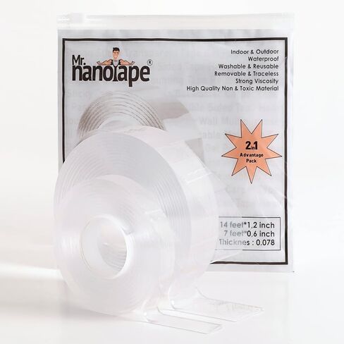 شريط مزدوج الجوانب، شريط تثبيت شفاف وقابل للإزالة، قابل للغسل وقابل لإعادة الاستخدام، لاصق متعدد الأغراض، شريط جداري قوي على الوجهين، شرائط تعليق الصور، ملصق وشريط سجاد (14 و7 أقدام) in Saudi Arabia