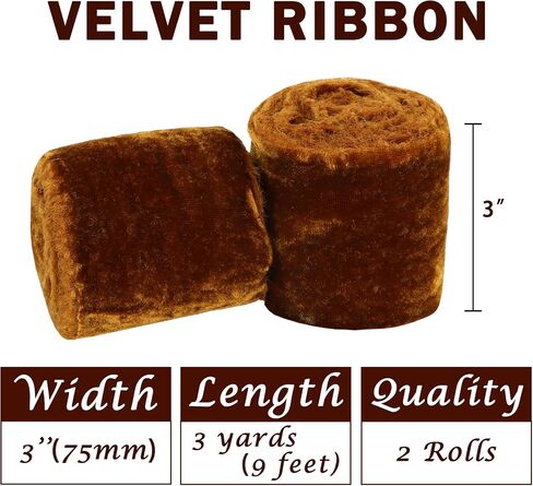 2 Rolls Brown Velvet Ribbon 3 Inch Handmade Fringe Frayed Silk Velvet Ribbon Raw Edge Silk Velvet Ribbon for Wreaths Flower Bouquet Dress Sash Baby Shower Wedding Decor - 6 Yards in Saudi Arabia