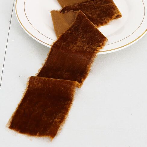 2 Rolls Brown Velvet Ribbon 3 Inch Handmade Fringe Frayed Silk Velvet Ribbon Raw Edge Silk Velvet Ribbon for Wreaths Flower Bouquet Dress Sash Baby Shower Wedding Decor - 6 Yards in Saudi Arabia
