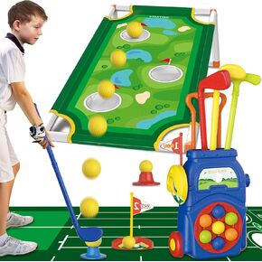 Toddler Golf Set Kids Golf Clubs with Golf Board & Putting Mat Kids Golf Clubs 3-5 Indoor and Outdoor Sports Toys for Ages 3 4 5 Year Old Toddler Golf Clubs Gifts for Kids Christmas Birthday