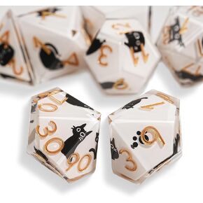 DND Dice Set 7-Pcs, Sharp Edge Cute Cat Style Resin Dice Polyhedral Resin Sharp Edge Dice for Roleplaying Games Dungeons and Dragons RPG MTG Table Games