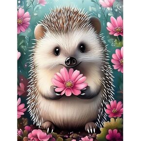 EOBROMD Diamond Art Painting Kits, Full Drill Flower Hedgehog Diamond Paintings for Adults Beginners DIY Paint Picture with Diamonds Pictures Gem Art for Home Wall Art Decor 12x16inch