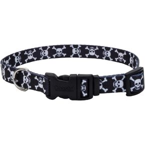 Coastal Pet Styles Adjustable Dog Collar - Stylish Patterned Fabrics - Snap-Lock Buckle - Adjustable Dog Collar - for Small, Medium or Large Dogs - Black Skulls - 3/8" x 08"-12"