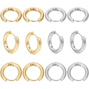 SUNNYCLUE 1 Box 12 Pairs 2 Colors Leverback Earring Hooks Huggie Hoops Real 18K Gold Plated Stainless Steel 14mm Round Lever Back Ear Wires Huggie Hoop Earring Findings for Jewelry Making Supplies