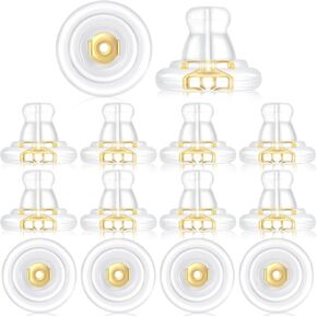 14pcs 18K Gold Silicone Earring Backs for Droopy Ear, Hypoallergenic Locking Secure Earrings Backs, Non-Irritating Clear Soft Earrings Back Replacements for Studs Heavy Diamond Earrings