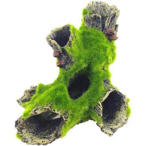 Resin Artificial Fish Tank Decorations,Small Size Driftwood with Moss Ornaments Fish Hideouts House for Aquarium Landscaping Decoration (A)