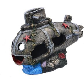 Aquarium Fighter Vintage Airplane Ruins Submarine Landscape, Fish Shrimp Shelter Cave Hideout for Fish Tank Decoration
