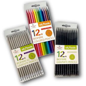 Elfwoods: Biofibre Pencils 3pk Bundle - 12ct Colored, 12ct Graphite, 12ct #2 Graphite, Eco-Friendly, Adult Drawing Art Supplies