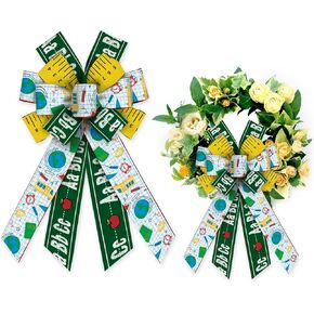 Large Back to School Wreath Bows Linen Kindergarten Bow Ruler Pencil Ribbon Bow for Wreath Classroom, Preschool Decor Bow for Back to School Party School Home Wall Wreath Decoration Supplies