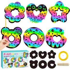 CY2SIDE Donut Craft Scratch Cards - 60PCS Doughnut Ornament Scratch Crafts Card Gift Set for Kids Sweet Candy Magic Art Rainbow Color Craft Scratch Kit for Kids Birthday Party Favors School Activity