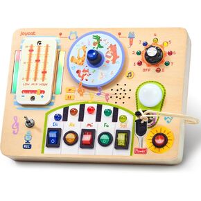 Busy Board with Led Light, Toddler Toys for 1 2 3 4 Year Old Boys and Girls, Wooden Sensory Toys with Music, Travel Toys for Toddlers 1-3, Birthday Presents (Blue)