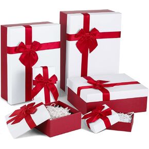 6 PCS Gift Boxes for Present, Christmas Gift Boxes with Lids 6 Sizes Nesting Gift Boxes for Christmas Valentine's Day Birthday Wedding Presents Stocking Stuffers(Red&White)