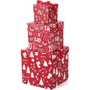 TecUnite 3 Pcs Christmas Nesting Gift Boxes with Lid Nesting Boxes Red and White Christmas Decorative Boxes for Christmas New Year Holiday Birthday Party Wrapping Presents Xmas Tree Decor Supplies