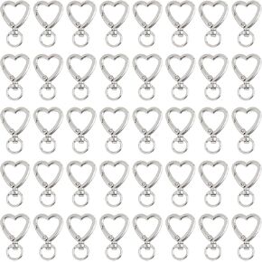 AUEAR, Keychain Clip Metal Spring Snap for DIY Keychain Hanging Buckle and Bag Accessories Creative Key Ring (30 Pack, Heart Shape Design, Silver)