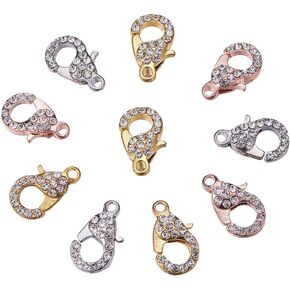 NBEADS 10 Pcs Random Mixed Color Lobster Clasps Rhinestone Lobster Claw Clasps for Jewelry Making Findings