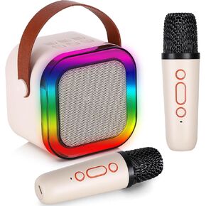 Mini Karaoke Machine with 2 Wireless Microphones for Kids Adults, Kids Karaoke Machine for Girls 18 Pre-Loaded Songs 4, 5, 6, 7, 8, 10, 12+ Years Old Teens Birthday White Blue (White)