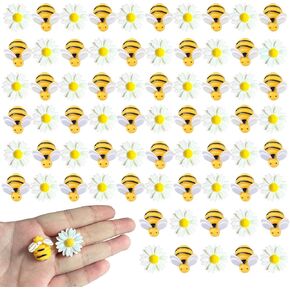 70Pcs Bee Daisy Decorations, Resin Cartoon Daisy Bumblebee Decor, Suitable for DIY Decoration of Phone Cases, Gardens, and Cakes