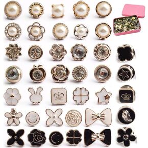 Brooches and Pins for Women Fashion Removable Reusable Pearl Lapel Brooch Claps Pins Button for Shirt Dress Sweaters Coat Shawl Hat Clothes Pant Sock with Pink Storage Tinplate Box
