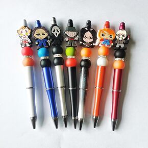 7PCS Horror Movie Role Pen, Black Ink Beadable Pen Novelty Halloween Spooky Horror Pens For School Office Supplies