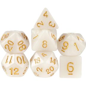 Wiz Dice 7 Die Polyhedral Dice Set - Forbidden Treasure (White Pearl) with Velvet Pouch
