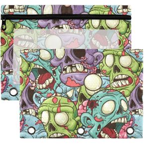 Wudan Colorful Yelling Zombie 3 Ring Binder Pencil Pouch 2 Pack Clear Waterproof Plastic Pencil Case with Zipper Cosmetic Bag Office Document Organizer