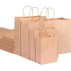 OUTUXED 40pcs Paper Bags with Handles Brown Kraft Paper Bags Assorted Sizes (8/10/12.6/16 Inches) Bulk Gift Bags, Business Bags, Retail Bags, Shopping Bags, Party Bags