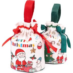 Rancco Christmas Drawstring Gift Bags, Red and Green Candy Xmas Gift Bags, Christmas Gift Wrap Reusable Canvas Santa Bag, Gift Wrap Bags for Xmas Presents Party Favors Decor Goody, 4 x 7 Inch, 2Pack
