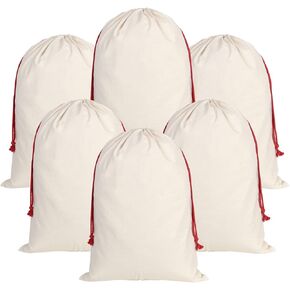 6 Pack Large Christmas Bag Santa Sacks Xmas Canvas Cotton Xmas Sack Stocking with Drawstrings (Pattern 7, 19.5 X 27.5)