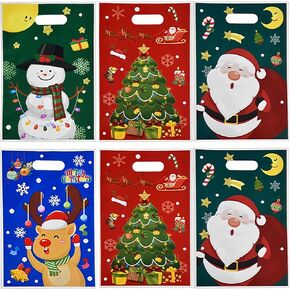 iefoah 100Pcs Christmas Treat Bags Christmas Candy Goodies Snacks Bags Christmas Bulk Plastic Gift Bags 6.5'' x 9.8'' Christmas Party Favor Bag
