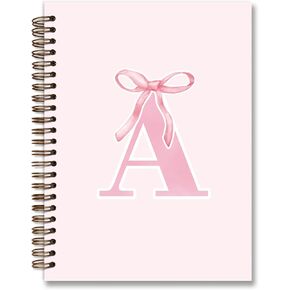 Coquette Trendy Preppy Pink Bow Spiral Notebook,Initial A Journal Personalized Teen Girl Gifts,Monogrammed Gifts for Women Teen Girl,College Ruled Hardcover Spiral Notebook 5.5 x 8.3