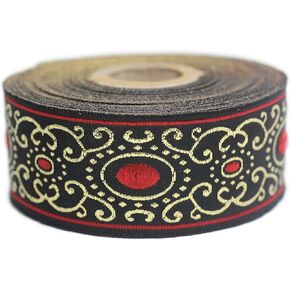 11 Yard Spool 1.37" Wide Pink Black and Metallic Gold Authentic Jacquard Ribbon Woven Embroidered Sewing Trim Decorative Fabric 35805